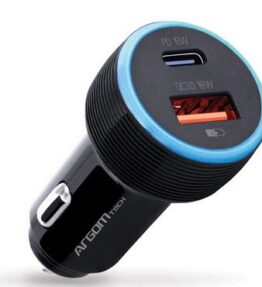 CARGADOR DE AUTO ARGOM FAST CHARGE USB FORCE C1 TYPE-C ARG-AC-0118BK