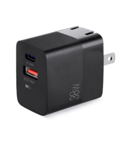 CARGADOR ARGOM FAST CHARGE DE PARED  USB DUAL PD VOLTA P4 PLEGABLE TYPE-C+USB 38W ARG-AC-0122BK