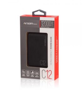 POWER BANK ARGOM C12 12000MAH BLACK ARG-PB-1138BK