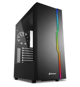 CASE SHARKOON GAMING RGB SLIDER BK MEDIA TOREE ATX FRENTE CON UNA LINEA RGB PANEL LATERAL DE VIDRIO TEMPLADO NEGRO 4044951029846