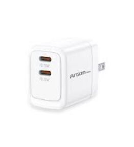 CARGADOR DUAL PD FAST WALL CHARGER ARGOM PLUG 2 X TYPE-C 40W ARG-AC-0132WT