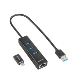 ADAPTADOR USB SHARKOON SHARK 3-PORT USB 3.2 GEN 1 ALU HUB +RJ45 ETHERNET 4044951037575