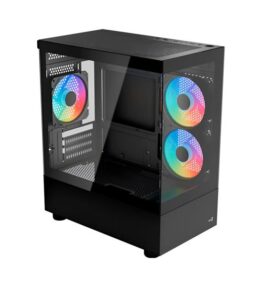 CASE GAMING  AEROCOOL VIEWPORT MINI-G-BK-V1 MEDIA TORRE PANEL DE VIDRIO TEMPLADO EN EL LATERAL Y EL FRENTE 3 VENTILADOR RGB NEGRO ACCM-ES09033.11