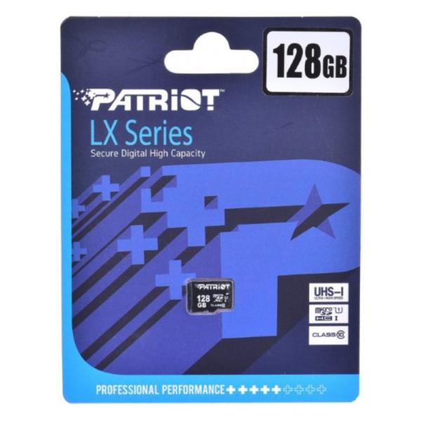MEMORIA MICRO SDXC 128GB PATRIOT PSF128GMDC10 LX SERIES C10 UHS-I 80 MB/S 10 PARA DISPOSITIVOS MOVILES, CONSOLAS, DRONES Y SISTEMAS DE VIGILANCIA PSF128GMDC10