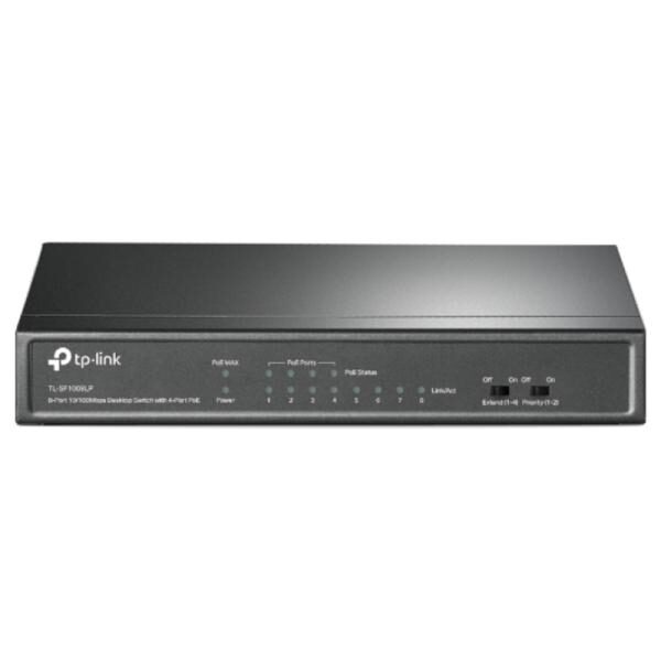 SWITCH TP LINK TL-SF1008LP(UN) 8 PUERTOS RJ45 / 4 PUERTOS POE 10/100 MBPS NO ADMINISTRABLE