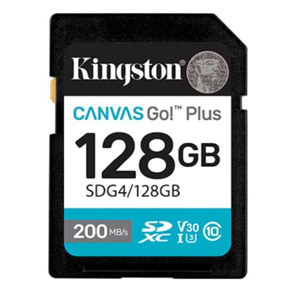 MEMORIA SDXC 128GB KINGSTON CANVAS GO PLUS GEN 4 200 MB/S PARA Cï¿½MARAS Y VIDEOS 4K SDG4/128GB