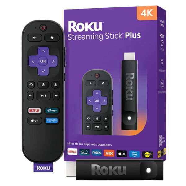 DISPOSITIVO DE TRANSMISIï¿½N ROKU STICK PLUS 2025 4K CON CONTROL POR VOZ ROK-3830R-B