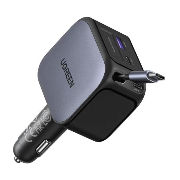 CARGADOR DE CARRO UGREEN EC604 RETRï¿½CTIL 2X USB-C + USB-A 55910B