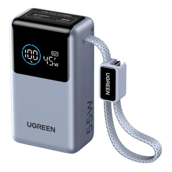 POWER BANK UGREEN PB727 NEXODE PRO 10000MAH CABLE USB-C INTEGRADO CON PANTALLA DIGITAL Y CARGA Rï¿½PIDA 55W 75701B