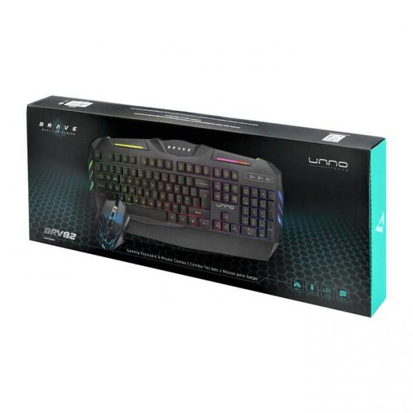 TECLADO Y MOUSE GAMING RGB UNNO TEKNO BRAVE BRV82 AL�MBRICO USB INGL�S KB6782BK
