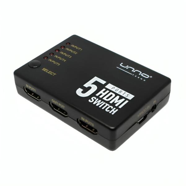 SWITCH UNNO TEKNO HB1203BK SWITCH HDMI 5 PUERTOS 4K 60HZ NO ADMINISTRABLE