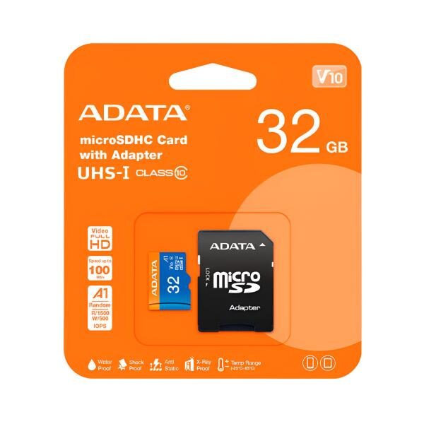 MEMORIA MICRO SDHC 32GB ADATA AUSDH32GUICL10A1-RA1 CLASE 10 100 MB/S 25 MB/S PARA TELï¿½FONOS INTELIGENTES ANDROID, TABLETAS, Cï¿½MARAS DIGITALES